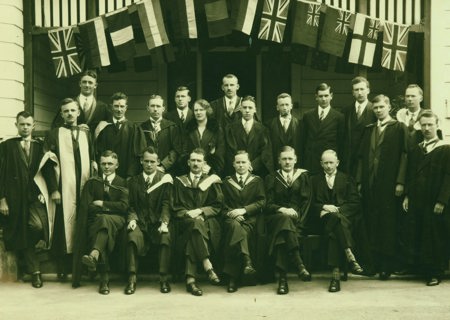 <p>The college staff in 1928, pictured under the symbols of Empire — which many had served during the horror of the Great War — was young and fresh-faced. Only Len Scrivener (seated second from right), missing an arm, shows a visible scar.</p>