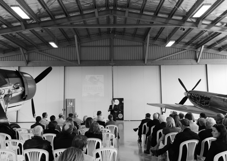 <p>Adam Claasen at the launch of his book <em>Fearless: The extraordinary untold stories of New Zealand’s Great War airmen</em>.</p>