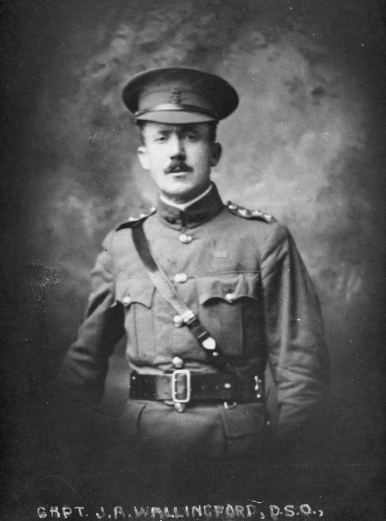 <p>This studio portrait of Jesse Wallingford was most likely taken in 1914, shortly after he had been appointed a captain in the New Zealand Expeditionary Force. The incorrect inscription was probably prompted by a false report in 1915 that he had been made a DSO. (Image courtesy of Alexander Turnbull Library, PAColl-0139-01.)</p>